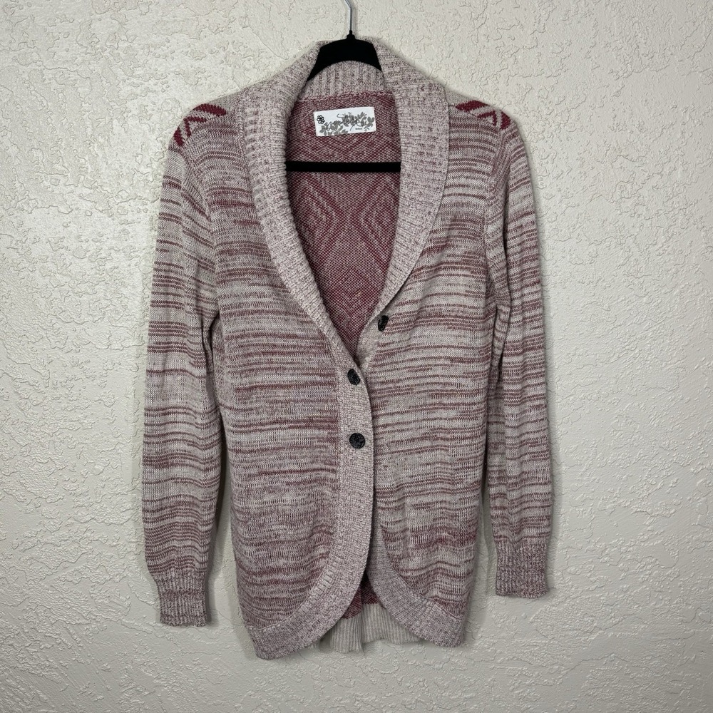 Aventura Womens Aztec Southwestern Cardigan Sweater Size M Red Longline Grandpa